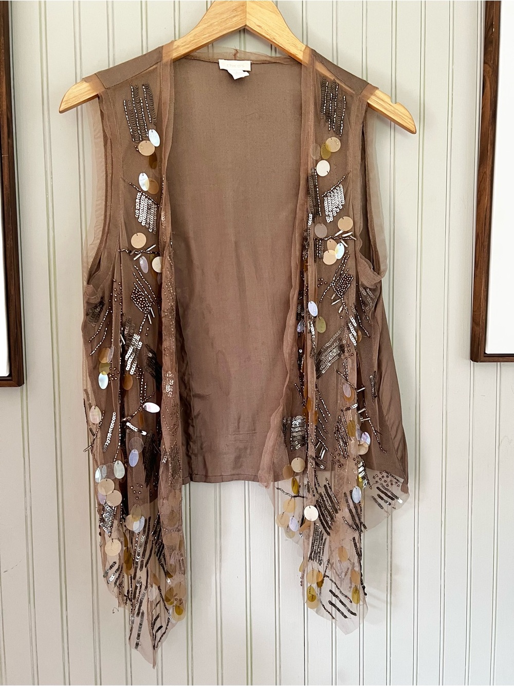 Vintage 2000’s Brown Asymmetrical Cascading Sequins & Beads Vest